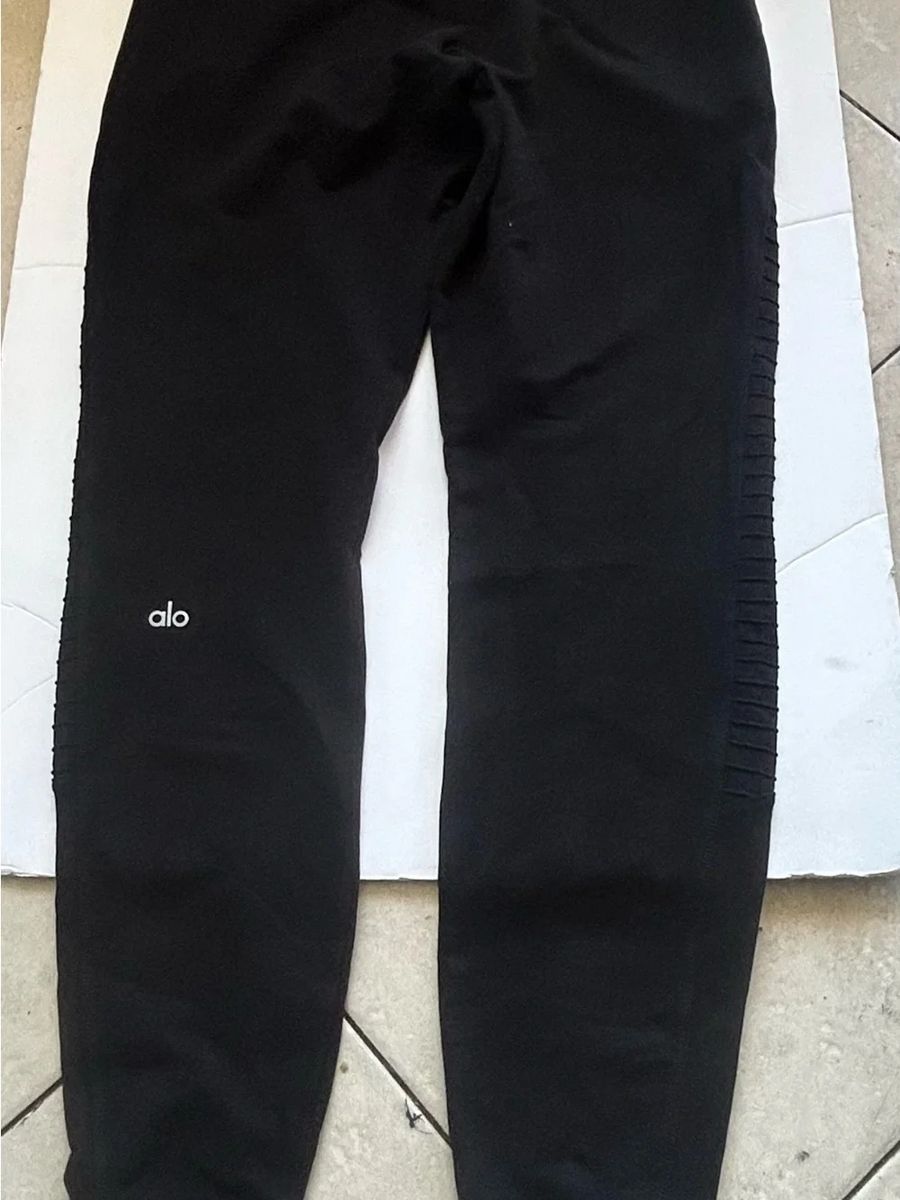 Alo Black Ribbed Joggers with Logo